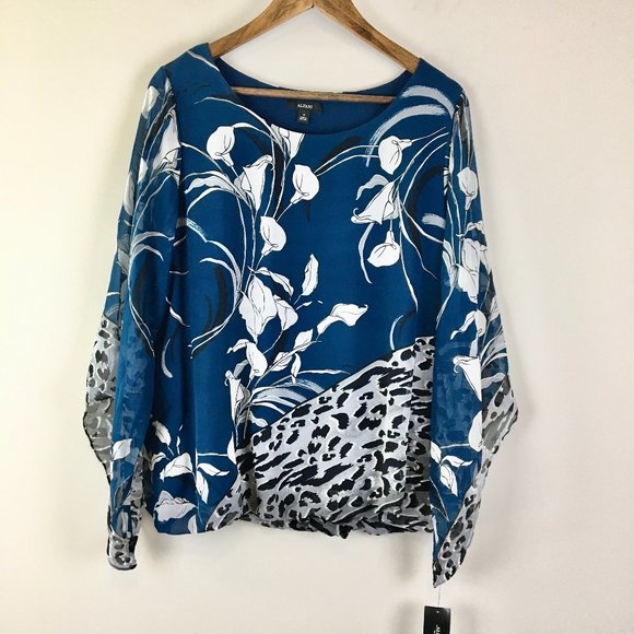 Alfani Angel Sleeve Bubble Hem Floral Blouse Top - Picture 2 of 8